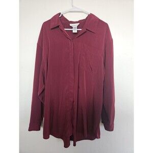 Vtg Christie & Jill Women's Long Sleeve Sliky Blouse, Maroon, Size XL